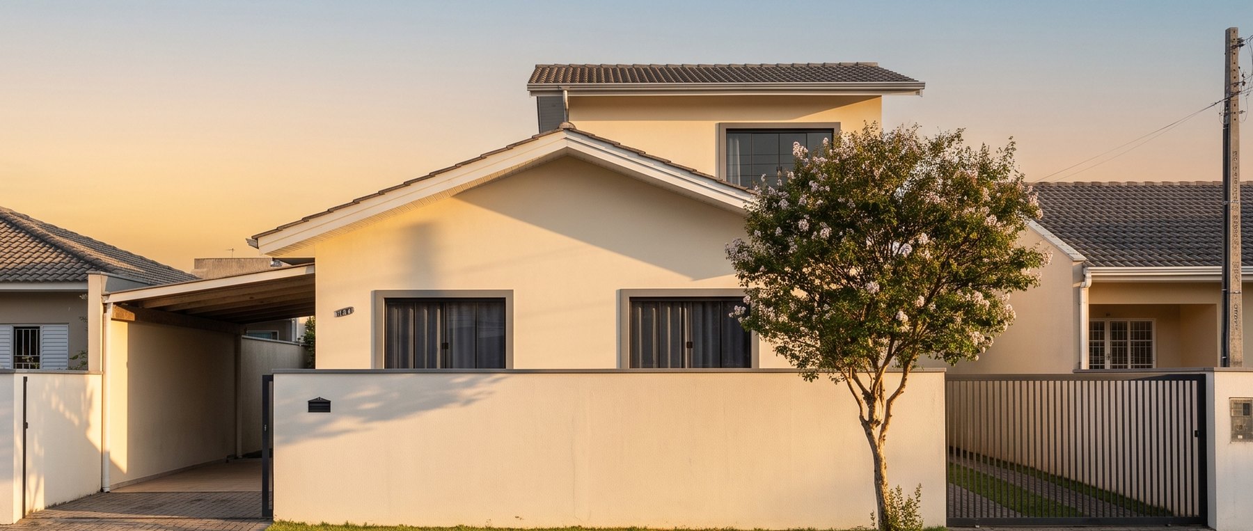 A casa ao fim da tarde, sem o carro na frente