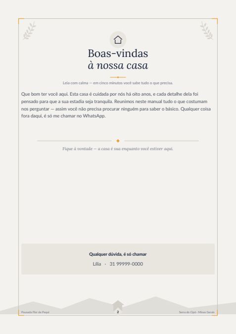 Página 2 do manual do hóspede