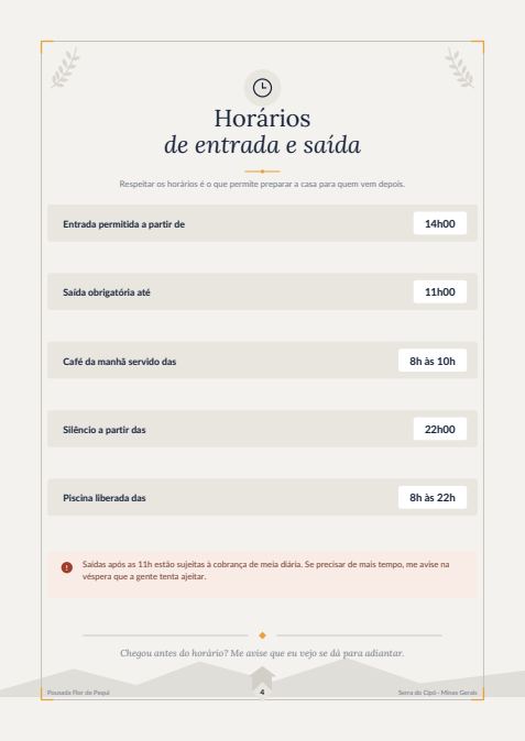 Página 4 do manual do hóspede