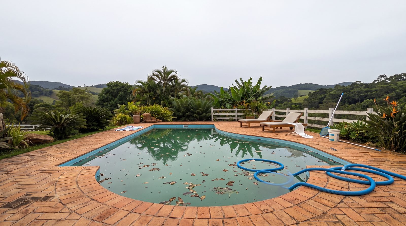 Piscina como estava no anúncio